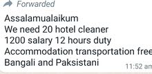 cleaner need in hotel only Asian