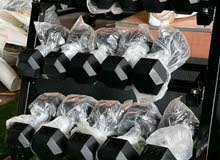 Rubber hex dumbell set with rack