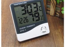 جهاز فحص الحرارة والرطوبة مع ساعة  Digital Hygrometer Thermometer Humidity Meter With Clock LCD