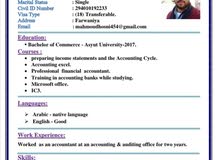 محاسب يبحث عن دوام يجيد العمل على برنامج الاكسيل المحاسبي ويجيد اللغه الانجليزيه محاسب يبحث عن دوام يجيد العمل على برنامج الاكسيل المحاسبي ويجيد اللغه الانجليزيه