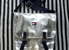 Vintage 90’s Tommy Hilfiger Silver Chrome Messenger Bag Flag Patch Logo rare Vintage 90’s Tommy Hilfiger Silver Chrome Messenger Bag Flag Patch Logo rare