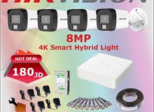 نظام كاميرات مراقبة هايكفيجين 8 ميجا هايبرد عدد 4 Hikvision 8MP Smart Hybrid Light