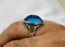 خاتم رجالي من الفضة الإسترليني 925 من أكوا مارين  حجر طبيعي حقيقي