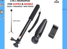 3 in 1 Monopod for GoPro & Mobile 1Meter Height (Selfie+Monopod+Minitripod) BRAND-NEW