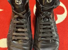 Gucci High Top Sneakers Black/Red Leather Mens