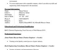 Chemical Engineer with 1 year experience Chemical Engineer with 1 year experience
