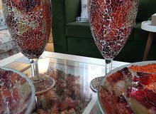 صمديات زجاجيه مع كريستال احمر من هوم سنتر للبيع