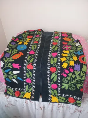 Ethnic Hand-Embroidered Vest – Floral & Pomegranate Motif - Medium/Large Fit