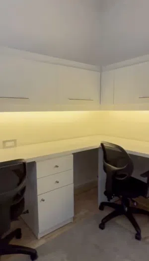 Complete Office Set - Desk with Double Drawers 3 Shelves & Chairs - Like new!