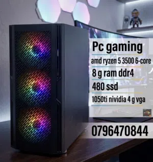 كيس جيمنيج رايزن فايف كرت شاشه 1050ti سته جيجا ورام بحجم 8 جيجا وهاردسك 480 جيجا