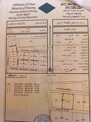 ارض في نزوى حي البركة بركة الموز