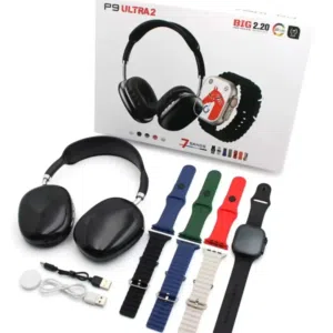 ساعات لمس حديثه مع سماعه طوق بلوتوث مع 7 احزمه باالوان مختلفه موديل P9 ULTRA2 وسعر منااااااسب للجميع