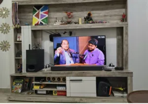 Tv wall unit with tv and Sony speakers