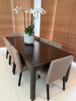 Crate and Barrel Dining table with 8 chairs