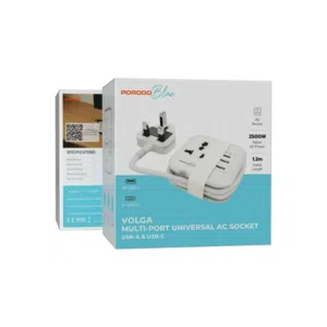 مقبس كهربائي عالمي متعدد المنافذ بورودو بقدرة 2500W مع منافذ USB-A و C