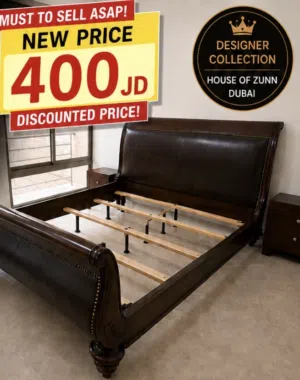 Luxury ZUNN King Bed – 100% Genuine Leather & Oak Wood – Original Pakistani Manufacture