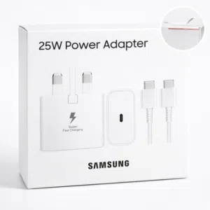 شاحن سامسونج كامل أصلي 25W (رأس + كيبل) - جديد بالكرتونللبيع شاحن سامسونج أصلي كامل (بكرتونته)، يدعم