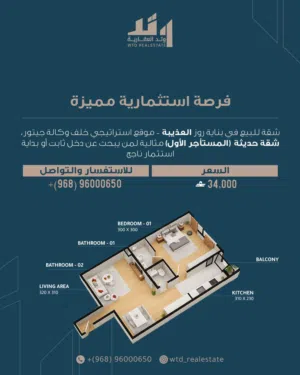 شقة حديثة مؤجرة في العذيبة (خلف وكالة جيتور) غرفة وصالة، مؤجرة ب250 ريال