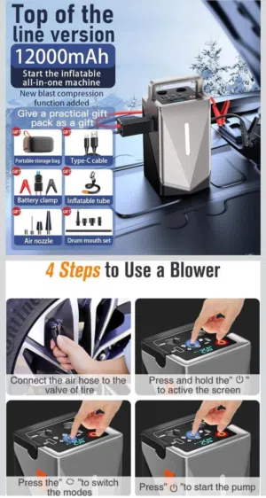 عرض جامد  Jump Starter + Air Pump + Blower (جهاز طوارئ 4 في 1)