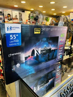 شاشة ناشونال سونيك 55 انش Full HD smart افريمليس مع قاعده جداريه تتوفر لدينا خدمة التوصيل