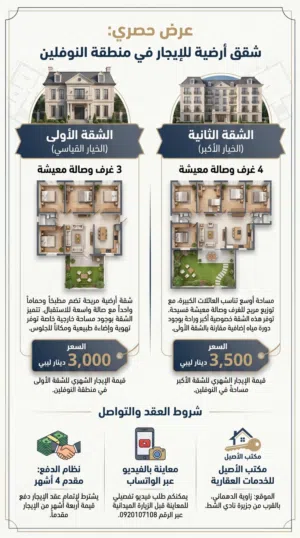 شقتين ارضيات بالنوفلين مفروشات جزئيا