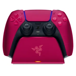 Ps5 controller red with razor charger جهاز تحكم بلايستيشن مع شاحن بنفس اللون الأحمل