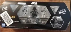 Star Wars dancing opera Darth Vader and troopers. They dance with music following star wars classic