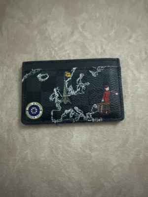 Damier Graphite World Map Porte Cartes Simple