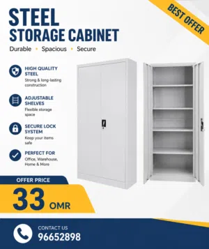 Heavy-Duty Steel Storage Cabinet with Lock – 2 Door Office Cupboard