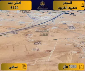 إعلان رقم( 6124 ) أرض للبيع في الموقر / ذهبية الغربية – تنظيم سكني - 1050م