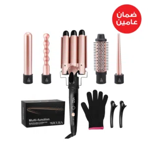 مجموعة مكواة تجعيد الشعر مع 5 رؤوس قابلة للتبديل، تتضمن فرشاة حرارية، ومكواة تجعيد الشعر، و3 مكواة ت