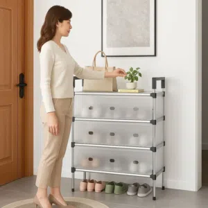 4-Tier Covered Shoe Storage Cabinet with Flip Doors – Durable, Portable, and Easy to Assemble