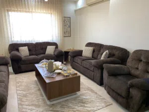 طقم كنب امريكي دب وارد من اشلي مع ريكلاينر لون زيتي