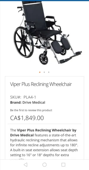 كرسي متحرك Reclining من Drive Medical – Viper Plus