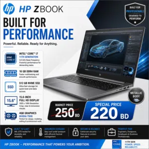 HP ZBook – Powerful Workstation Laptop  Intel i7 11th Gen  16GB RAM  512GB SSD  4 GB NVIDIA