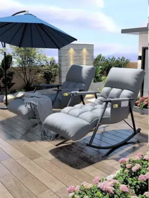 Luxury Outdoor Rocking Recliner Chair – Foldable Comfort Lounger with Cushion & Armrest – Perfect fo