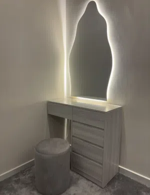 Custom Modern Vanity Set with LED Mirror & Stool – 180 BHD