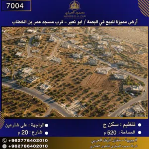 إعلان رقم (7004)  أرض مميزة للبيع في البصة / أبو نعير - قرب مسجد عمر بن الخطاب 520 متر2