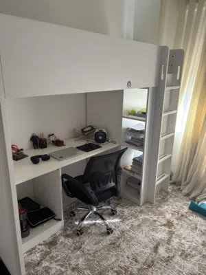 Ikea loft bed Bed frame with bed and desk with storage cabinets