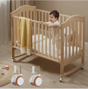 سرير بيبي خشب أمريكي كلاسيكي مع عجلات