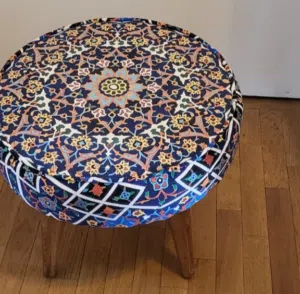 Traditional Red Footstool with Wooden Legs and Velvet Fabric