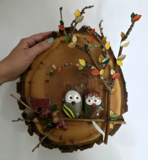 Handmade Natural Wood Owl Wall Art