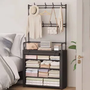 ستاند أحذية قماش مع علاقة ملابس  للتنظيم والترتيب واستغلال المساحات