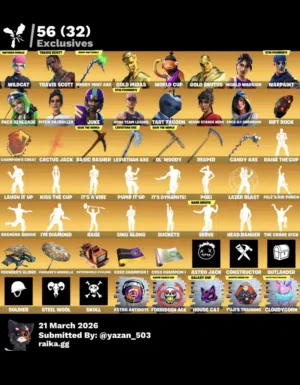 بيع حساب فورت نايت وايلت كات و ترفس كوت و اكس النعناع و اكس كريتوس الحساب على السوم