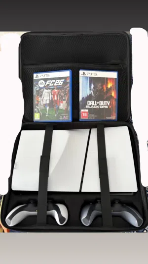 Ps5 شبه جديد استعمال اسبوع واحد معا شريط FIFA26 و call of duty7 و مع كل الوايرات