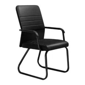 A BLACK LEATHER VISITOR CHAIR