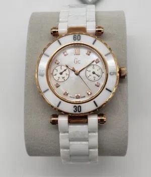 Guess Collection GC Chronograph Women's Swiss made White Ceramic Bracelet with Diamond Dial Watch