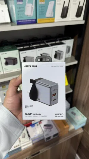 شاحن جداري من جرين ليون بقوة 45W , منفذ USB-A ومنفذ USB-C جديد ضمان سنة
