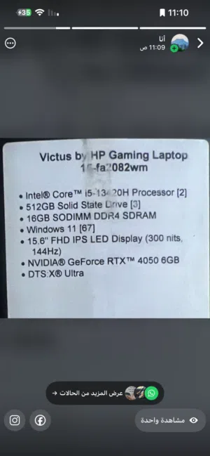 Victus by HP gaming laptop Intel core i5 16 GB SODIMM Windows 11 15.6 FHD NVIDIA GeForce 6GB