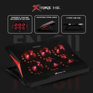 ستاند وقاعدة تبريد للابتوب من نوع Xtrike Me FN-811 باللون الأسود مع إضاءة LED حمراء.